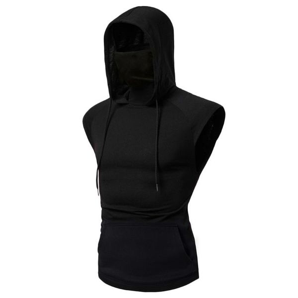 

men's t-shirts 2021 summer mens t shirt mask button sports vest hooded splice large open-forked male tee fashion comfortable, White;black