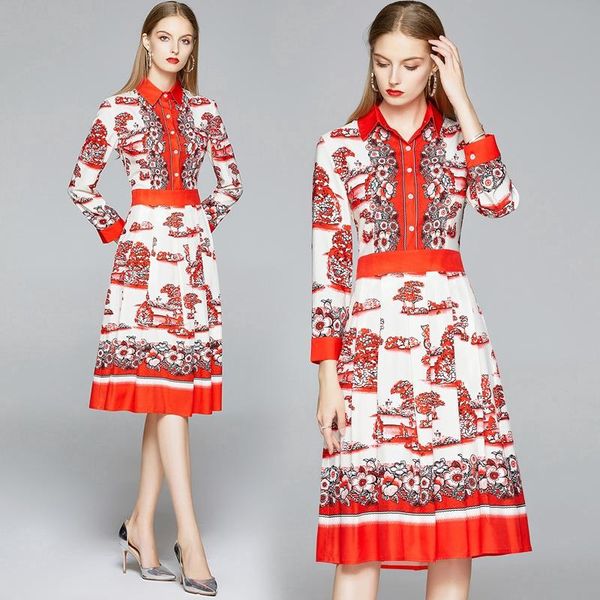 

casual dresses 2021 woman cloth red printed for women a-line dress vintage elegant party floral clothes plus size, Black;gray