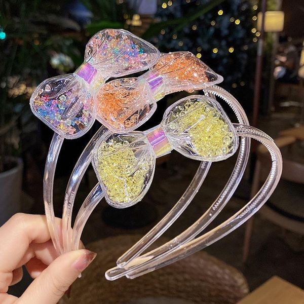 

hair accessories 1pc baby bow hairbands transparent sequin hoops with teeth girls glitter headbands lovely korean boutique, Slivery;white