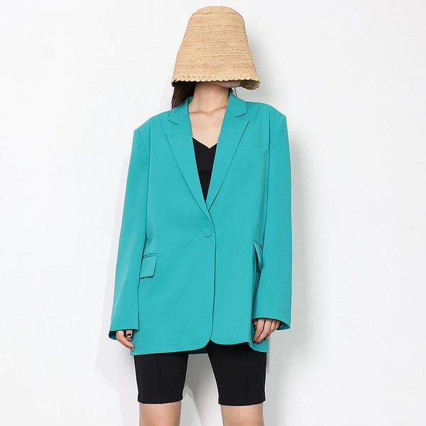 

women's suits & blazers [ewq] korea chic autumn and winter coat 2021 one button blue short straight tube simple blazer suit female 16r4, White;black