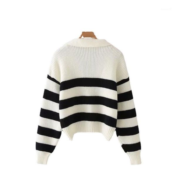 

women's sweaters women's women 2022 fashion striped collar loose knit sweater retro long sleeve pullover streetwear, White;black