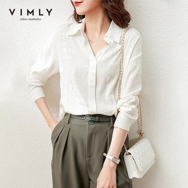 

women's blouses & shirts vimly women shirt fashion letter embroidery chiffon blouse elegant buttons office lady work wear blusas f6779, White