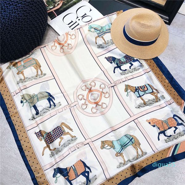 

fashion summer women spring and autumn new chain horse drawn cart silk scarf seaside travel sun protection beach towel multi function shawl, Blue;gray