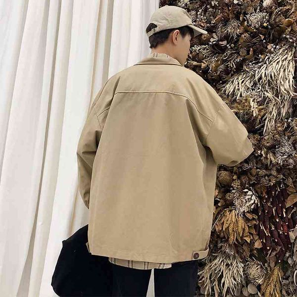 

spring and autumn 2021 new korean tooling jacket men's loose shirt student versatile casual coat, Black