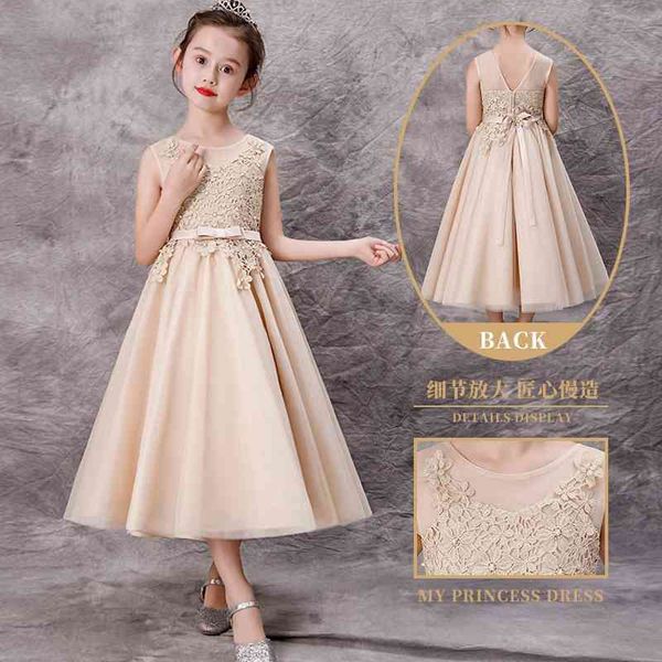 

girls' evening mesh new products in spring and summer children's piano performance dress little girl princess dress, Red;yellow