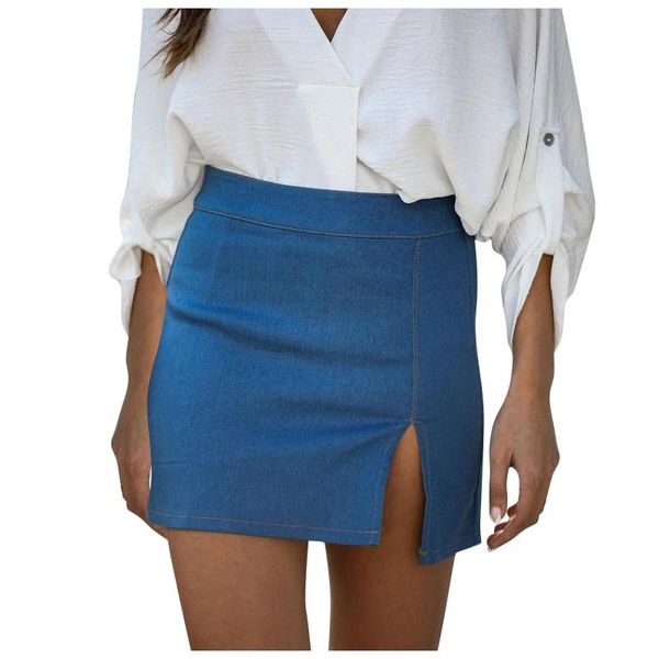 

women's casual temperament open hip half skirt denim short skirts womens 2021 falda corta de mujer, Black