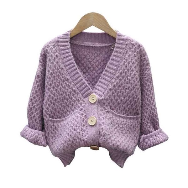 

autumn girls knitted sweater children clothing knitting baby cardigan kids clothes children's coats fashion solid jacket 211201, Blue