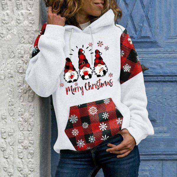 

women's sweaters women hoodie christmas snowflake plaid printed plus size long-sleeved shirt casual xmas sweatshirts pullover hoodies, White;black