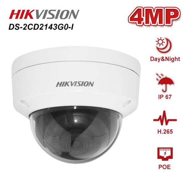 

cameras hikvision 4mp 2.8/4mm fixed lens dome network ip camera ds-2cd2143g0-i weatherproof ip67 night vision ir distance 30m h.265+