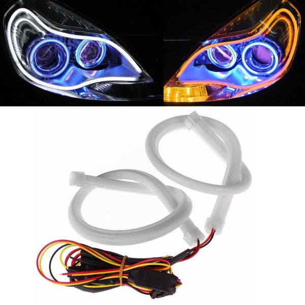 

45cm/60cm flexible turn signal light car soft tube 2pcs led strip drl daytime running headlight lamp dual color strips