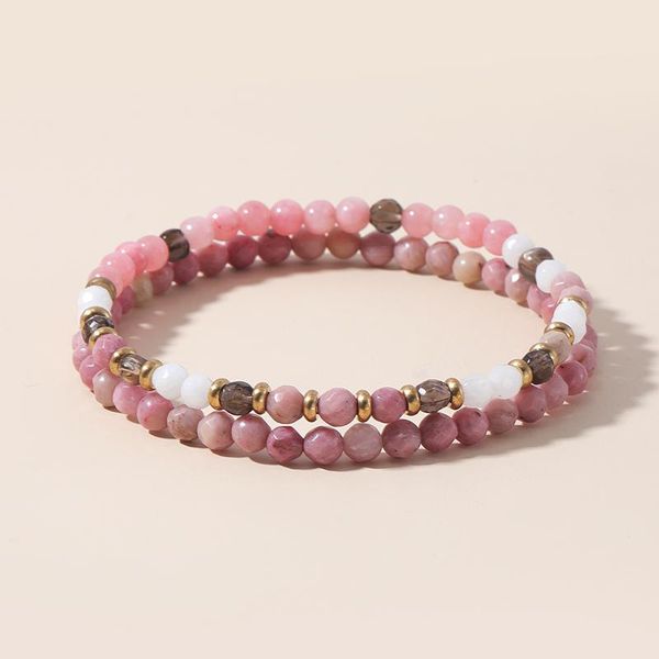 

beaded, strands oaiite 2 pcs/set natural faceted rhodonite white jade stone bracelet pink beads charm stretch bangle yoga jewelry for women, Black
