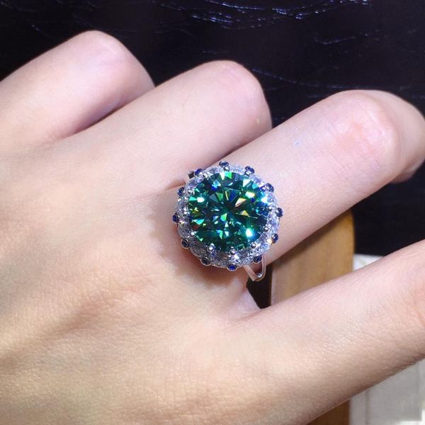

cluster rings sparkling 3ct green moissanite ring 925 sterling silver engagement wedding band for women bridal finger party jewelry gift, Golden;silver