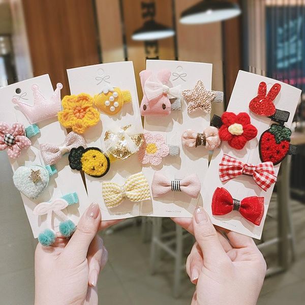 

5pcs/set girls bow hair clips cute colorful cartoon hairpins kids sweet ornament barrettes accessories headdress, Slivery;white