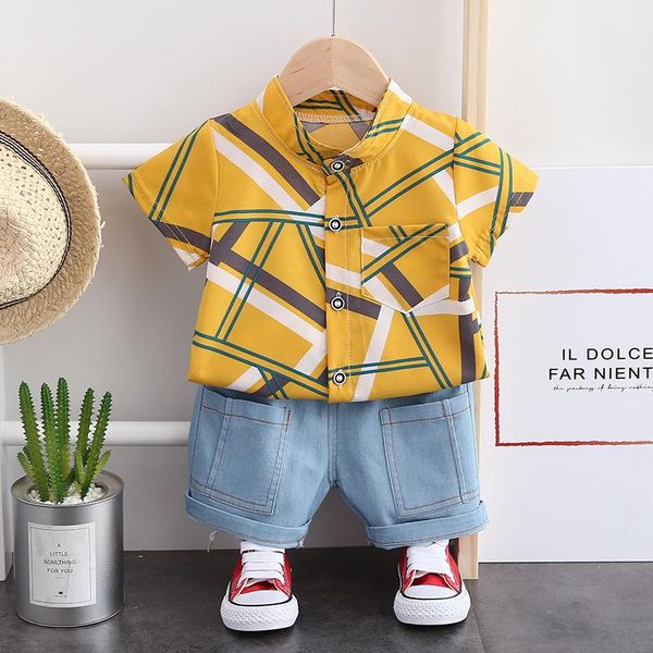 

summer kids baby boys girls clothing set for cute casual clothes infant shorts denim pants sport suit sets, White