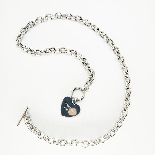 

titanium steel necklace hip hop net red short love female peach heart letter clavicle chain, Silver