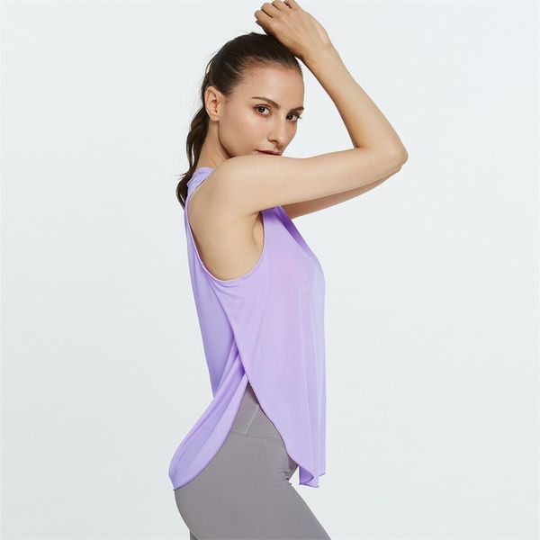

yoga outfit loose tank women pulovers 2021 summer casual fitness long vest candy colors knitted off shoulder sports