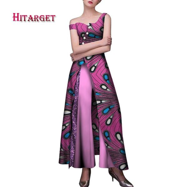

ethnic clothing 2021 african pant set for women off shoulder jumpsuit dashiki batik wax printing clothes wy6097, Red