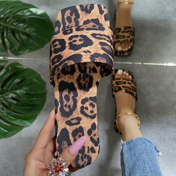 

sandals summer women 2021 fashion design ladies casual slippers leopard open toe beach flats women's vintage, Black