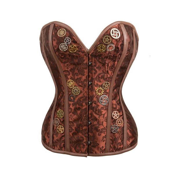 

costumes corset steel court corset jacquard gear bodysuit, Black