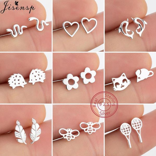 

stud mini 925 sterling silver animal earrings for women girls cute snake hedgehog mouse earings fashion jewelry christmas gift, Golden;silver