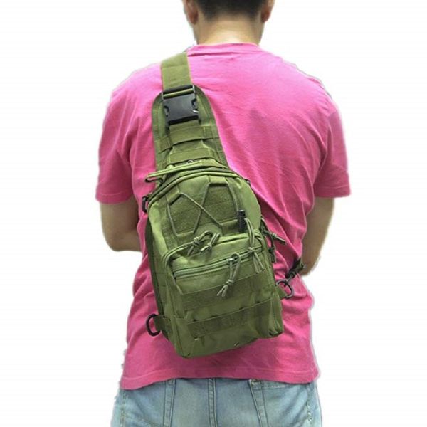 Borsa messenger monospalla, mimetica, verde militare, multitasche, adatta a borsa zaino