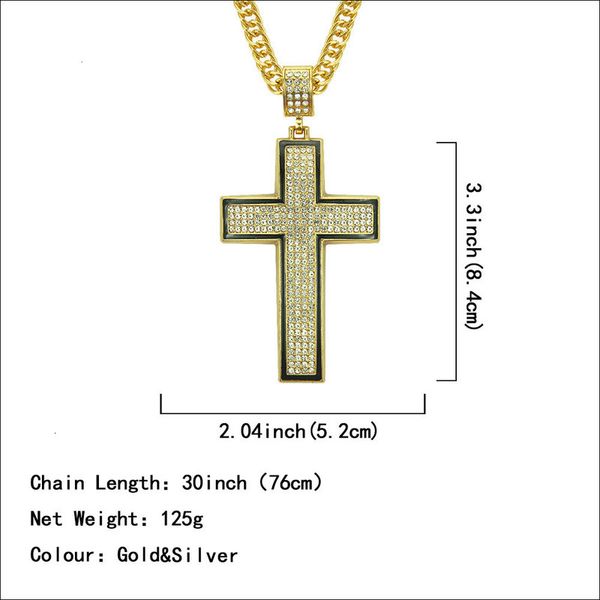 

fashion design necklace pendant luxury jewelry painting oil inlaid diamond cross personality men's hip hop nightclub exaggerated access, Silver