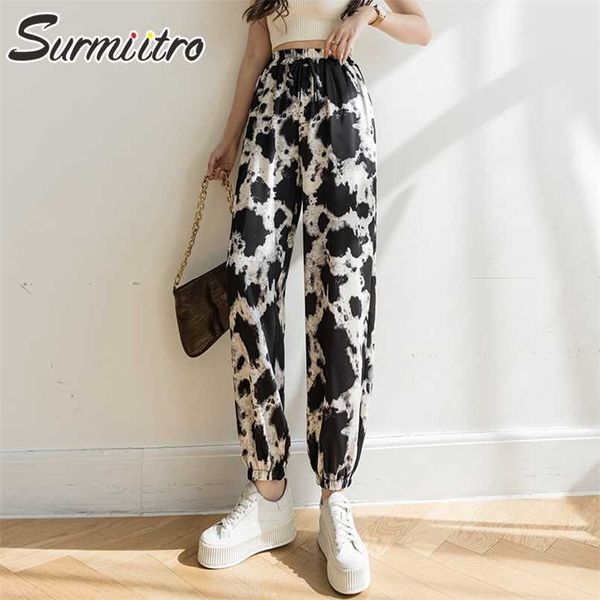 Surmiitro Verão Moda Bohemian Long Harem Calças Mulheres Vintage Cópia Floral Chiffon Cintura Alta Cintura Calças Feminino 211112