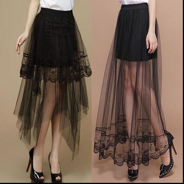 

womens skirts women skirt lace summer fashion long section for jupe tulle short femme, Black