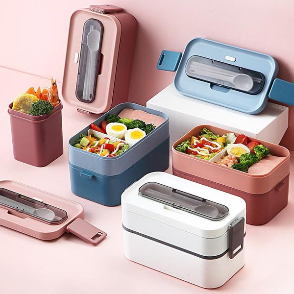 

dinnerware sets japanese style double layer bento box portable outdoor storage containers leak-proof microwave heatable lunch tableware