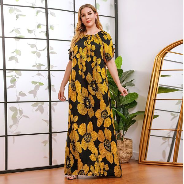 

new summer women muslim abaya dress print floralramadan musulman turkey moroccan kaftan maxi hijab vestidos islamic clothing, Red