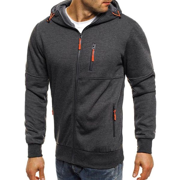 

men's hoodies & sweatshirts 2021 autumn slim fit hooded sweatshirt outwear warm coat jacket plain zip up casual, Black