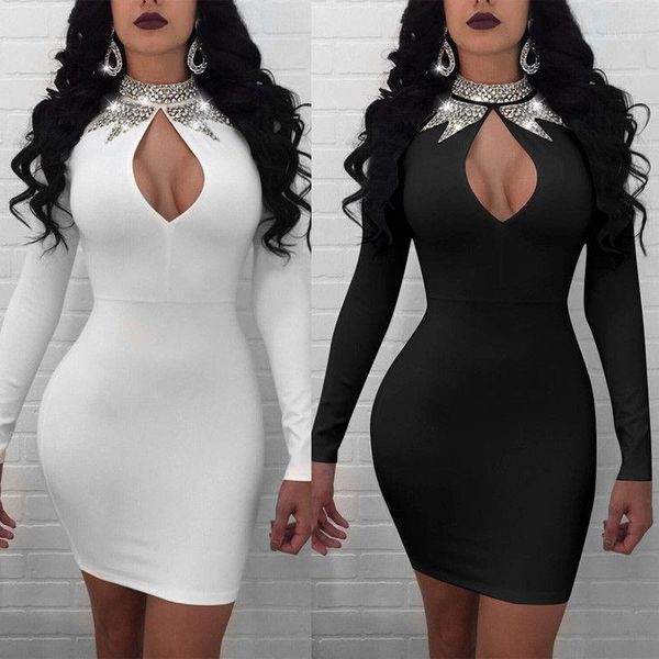 

deep v neck dress long sleeve vestido bandage bodycon evening party clubwear mini summer women casual dresses, Black;gray