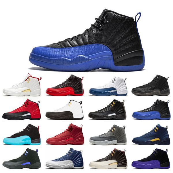 

with box 12s basketball shoes 12 for man black purple bulls dark grey fiba flu game french blue wings utility university gold michigan size