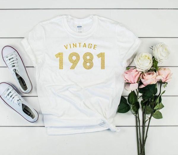 

women's t-shirt gleaming golden vintage t-shirts, custom birthday shirt for any year party female summer that gm harajuku, White