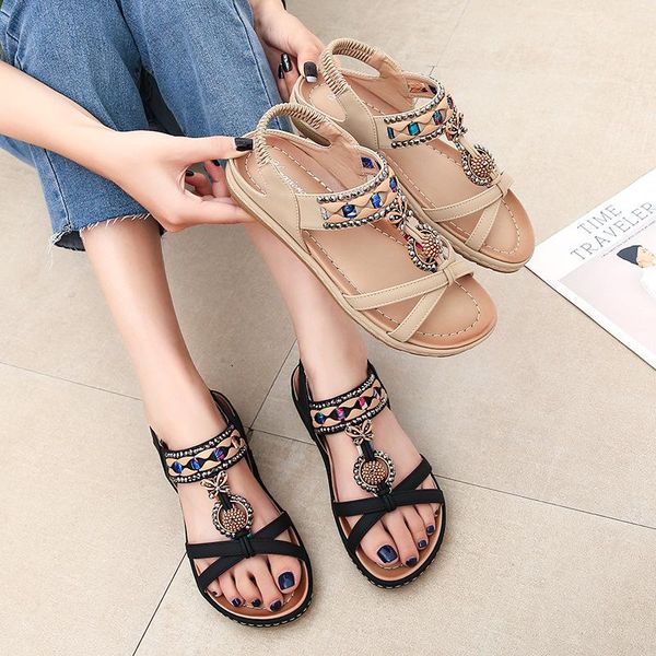 

rhinestone ladies sandals summer woman shoes bohemian women fashion flip flops casual flat 35-42, Black