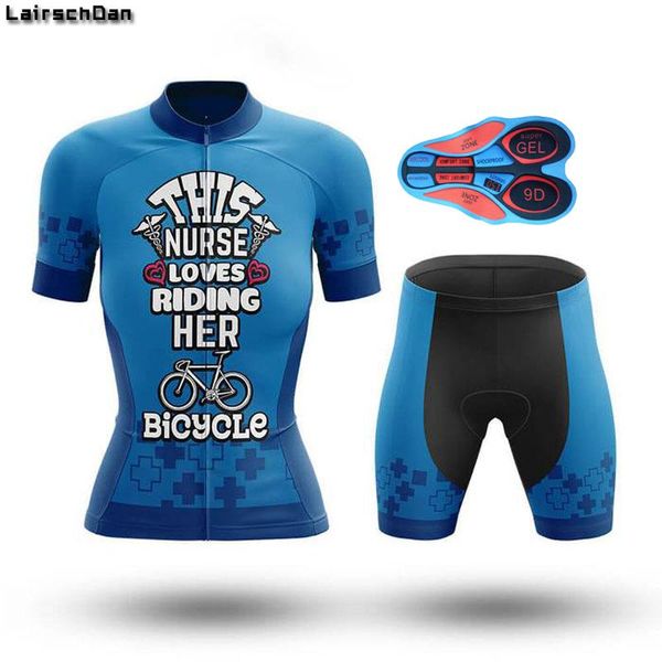 

racing sets lairschdan 2021 funny women's cycling clothing set ladies cycle jersey road bicycle clothes summer mtb bike female kit, Black;blue