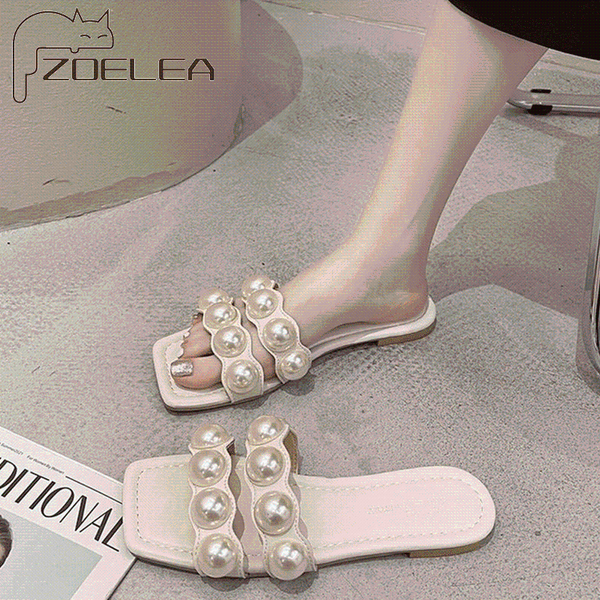 

slippers pearl ladies home comfortable platform sandals buckle women's beach shoes women summer 2021 flat for, Black