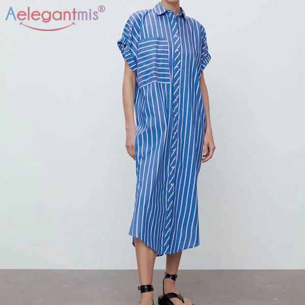 

aelegantmis straight short sleeve striped long shirt dress women casual empire batwing fashion vestido 210607, Black;gray