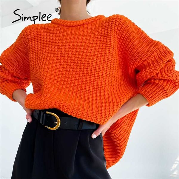 Übergroßer langärmliger weiblicher orangefarbener Pullover Herbst Casual Oansatz Winterpullover Frauen Büro lila Damen Basic Jumper 211007