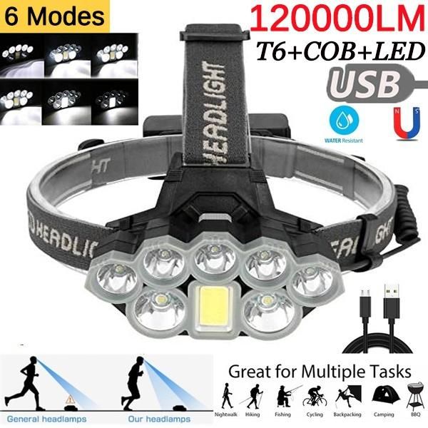 

8x led waterproof headlamp rechargeable head light 6 modes torch lamp headlamps