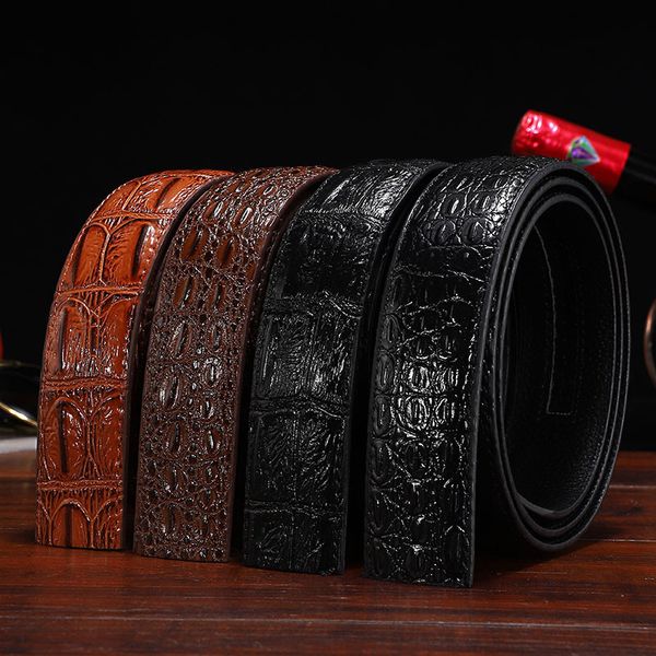 

men's crocodile pattern leather belt with head layer and body, Black;brown