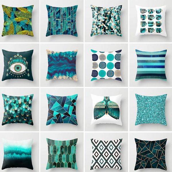 

pillow case flower leaves pattern throw teal blue cushion covers for home sofa chair decorative pillowcases