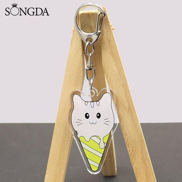 

keychains cream cat dog kitten puppy cone kawaii acrylic keychain cute double-sided car keyring jewelry decorations gifts, Silver