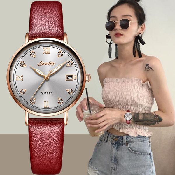 

relogio feminino sunkta women watches girl quartz watch casual leather ladies dress wristwatches, Slivery;brown