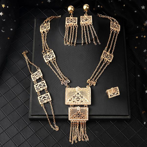 

earrings & necklace dubai saudi arabia gold jewelry sets for women luxury tassels bridal geometric muslim, Silver