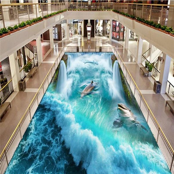 

shuhiko dolphin falls hd 3d flooring background custom large fresco pvc waterproof thickened to wear papel de parede wallpapers