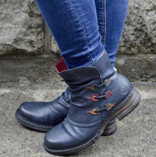 

boots 2021 fashion winter women ankles pu leather patchwork plush zipper buckle low heel female casual short, Black