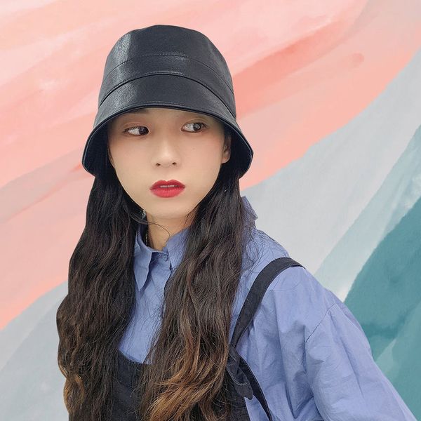 

pu leather straight fisherman's hat for women