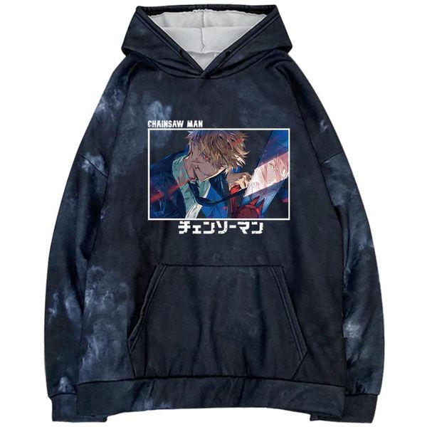 

men's hoodies & sweatshirts anime chainsaw man hoodie men harajuku tie dye costume casual street fashion sweatshirt male, Black