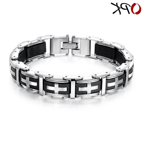 

classic cross titanium steel bracelet trendy male punk bracelet hip hop jewelry, Black